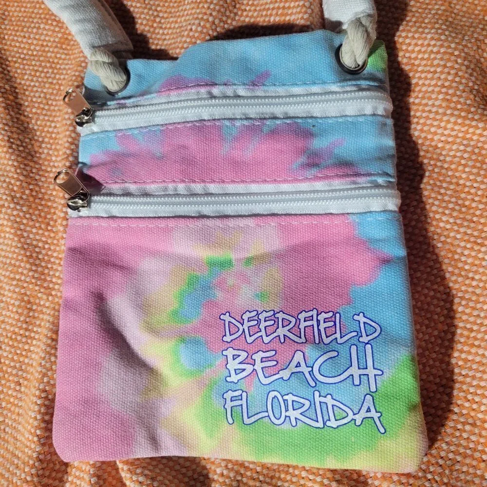 Deerfield Beach Florida Tie Dye Double Zip Rope Purse NWOT